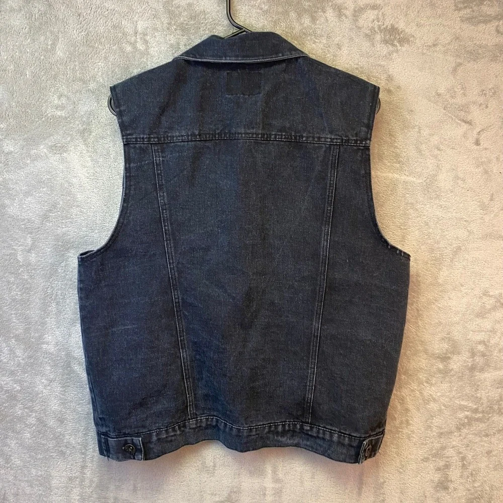 Rude Mens Washed Black Denim Vest Sleeveless Trucker Jacket Size MD RN120684